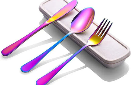 EcoWarra Multicolour 1set Stainless Steel Travel Cutlery With Knives Fork Spoon Portable & Environmentally Friendly Kitchen Tableware Picnic Camping