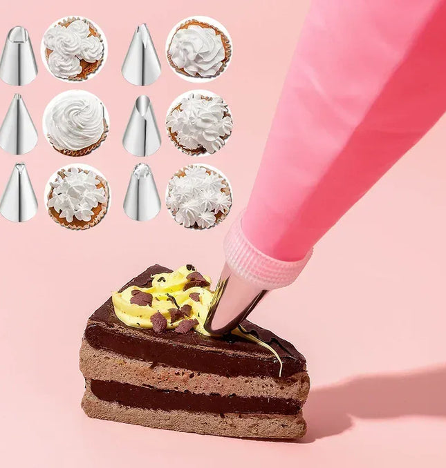 EcoWarra Multifunctional Cake Decorating Tools Silicone Pastry Bag Stainless Steel Cake Mouth Reusable Silicone Bag Tools Pastry Nozzle