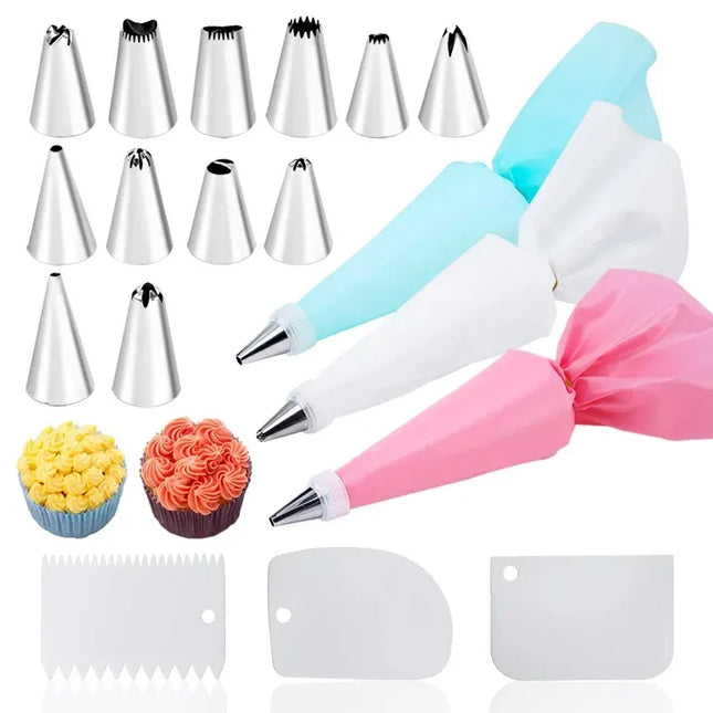 EcoWarra Multifunctional Cake Decorating Tools Silicone Pastry Bag Stainless Steel Cake Mouth Reusable Silicone Bag Tools Pastry Nozzle