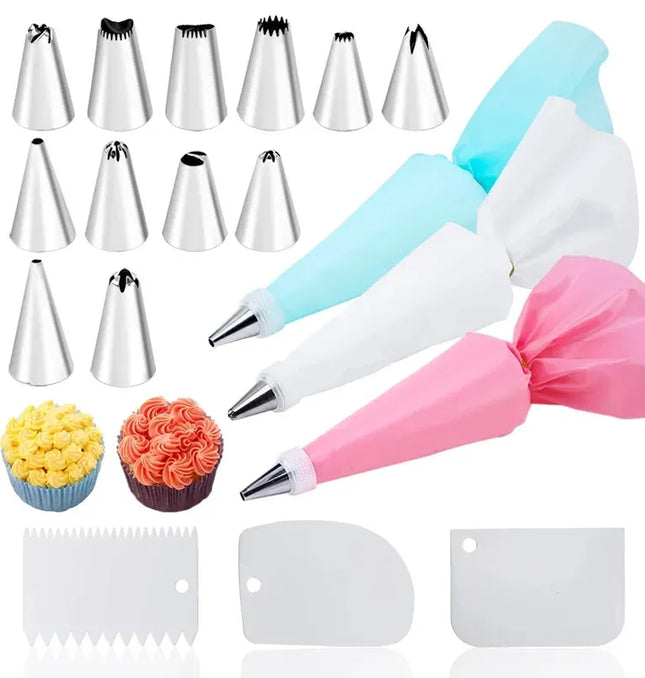 EcoWarra Multifunctional Cake Decorating Tools Silicone Pastry Bag Stainless Steel Cake Mouth Reusable Silicone Bag Tools Pastry Nozzle