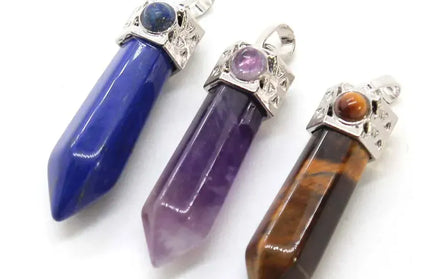 EcoWarra Natural Amethyst Crystal Hexagonal Stone Pendants For Women Necklace DIY Charm Rose Quartz Lapis Lazuli Agate Pendant Jewellery