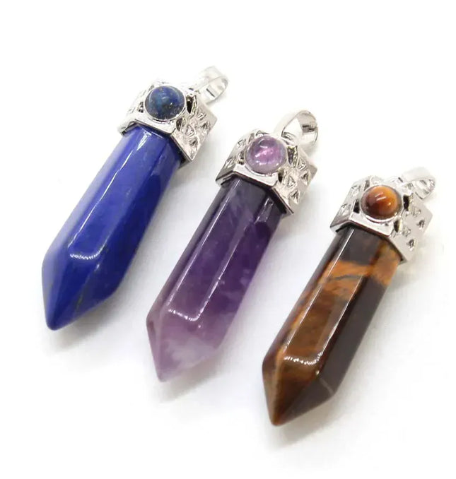 EcoWarra Natural Amethyst Crystal Hexagonal Stone Pendants For Women Necklace DIY Charm Rose Quartz Lapis Lazuli Agate Pendant Jewellery