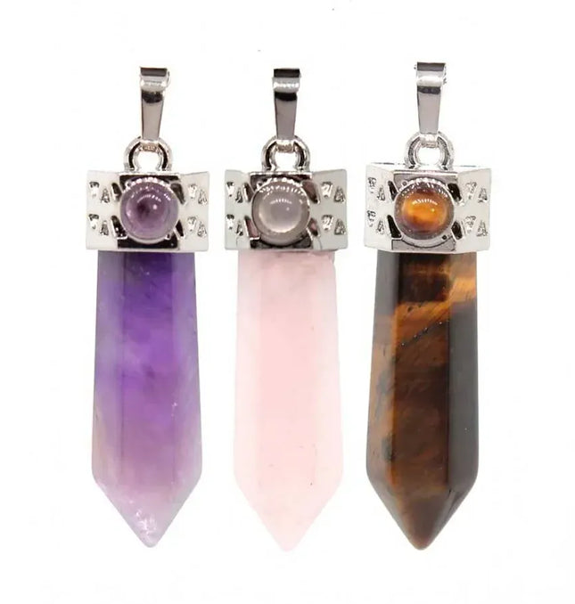 EcoWarra Natural Amethyst Crystal Hexagonal Stone Pendants For Women Necklace DIY Charm Rose Quartz Lapis Lazuli Agate Pendant Jewellery