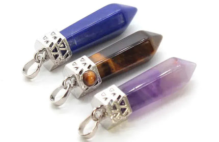 EcoWarra Natural Amethyst Crystal Hexagonal Stone Pendants For Women Necklace DIY Charm Rose Quartz Lapis Lazuli Agate Pendant Jewellery