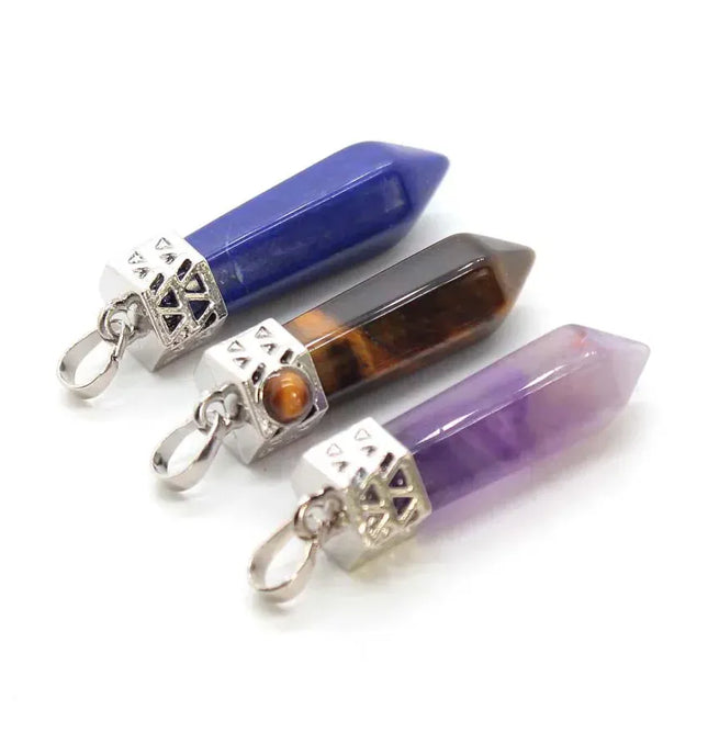 EcoWarra Natural Amethyst Crystal Hexagonal Stone Pendants For Women Necklace DIY Charm Rose Quartz Lapis Lazuli Agate Pendant Jewellery