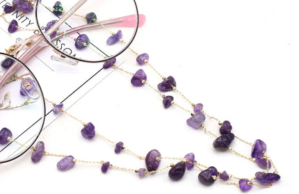 EcoWarra Natural Amethyst Stone Beaded Trendy Eyeglasses Chain Party Gift for Women Men Glasses Mask Rope Accessories Length 80cm