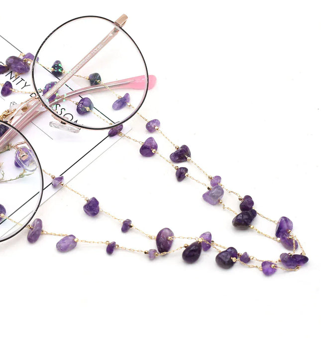 EcoWarra Natural Amethyst Stone Beaded Trendy Eyeglasses Chain Party Gift for Women Men Glasses Mask Rope Accessories Length 80cm