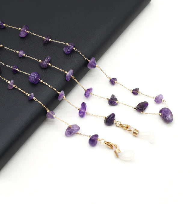 EcoWarra Natural Amethyst Stone Beaded Trendy Eyeglasses Chain Party Gift for Women Men Glasses Mask Rope Accessories Length 80cm