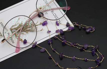 EcoWarra Natural Amethyst Stone Beaded Trendy Eyeglasses Chain Party Gift for Women Men Glasses Mask Rope Accessories Length 80cm