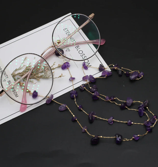 EcoWarra Natural Amethyst Stone Beaded Trendy Eyeglasses Chain Party Gift for Women Men Glasses Mask Rope Accessories Length 80cm