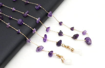EcoWarra Natural Amethyst Stone Beaded Trendy Eyeglasses Chain Party Gift for Women Men Glasses Mask Rope Accessories Length 80cm