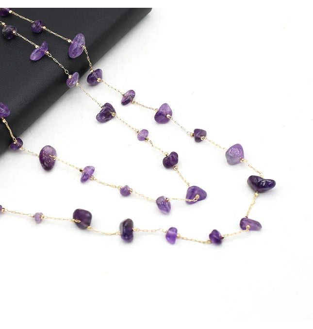 EcoWarra Natural Amethyst Stone Beaded Trendy Eyeglasses Chain Party Gift for Women Men Glasses Mask Rope Accessories Length 80cm
