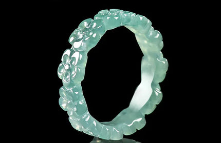 EcoWarra Natural Jadeite Blue Water Three-dimensional Peach Blossom Ring Ice Jade Stone Couple's Fashionable and Charming Jewellery Gift