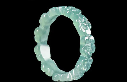 EcoWarra Natural Jadeite Blue Water Three-dimensional Peach Blossom Ring Ice Jade Stone Couple's Fashionable and Charming Jewellery Gift