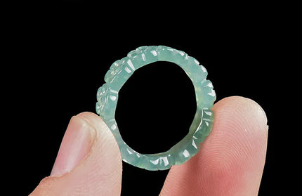 EcoWarra Natural Jadeite Blue Water Three-dimensional Peach Blossom Ring Ice Jade Stone Couple's Fashionable and Charming Jewellery Gift