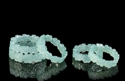 EcoWarra Natural Jadeite Blue Water Three-dimensional Peach Blossom Ring Ice Jade Stone Couple's Fashionable and Charming Jewellery Gift