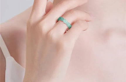 EcoWarra Natural Jadeite Blue Water Three-dimensional Peach Blossom Ring Ice Jade Stone Couple's Fashionable and Charming Jewellery Gift