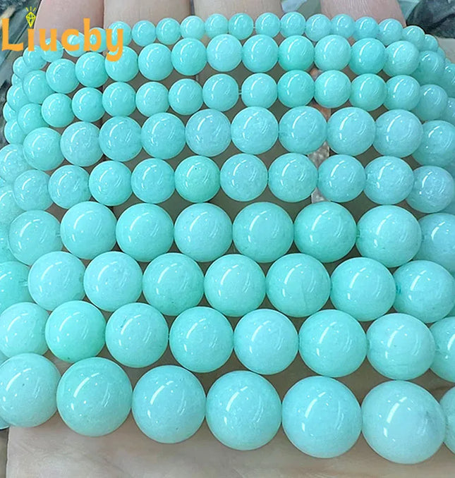 EcoWarra Natural Stone Green Amazon Crystal Chalcedony Jades Beads For Jewelry Making DIY woman Earrings Accessories 4/6/8/10/12/14MM
