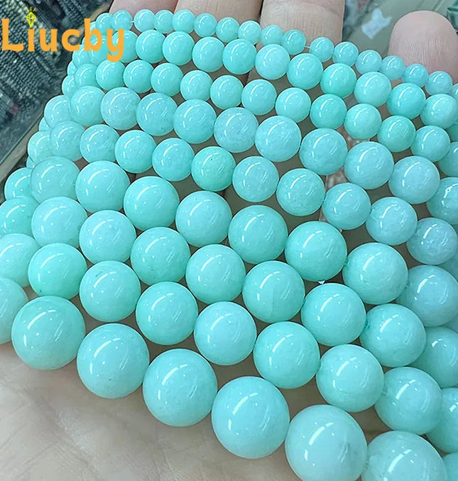 EcoWarra Natural Stone Green Amazon Crystal Chalcedony Jades Beads For Jewelry Making DIY woman Earrings Accessories 4/6/8/10/12/14MM