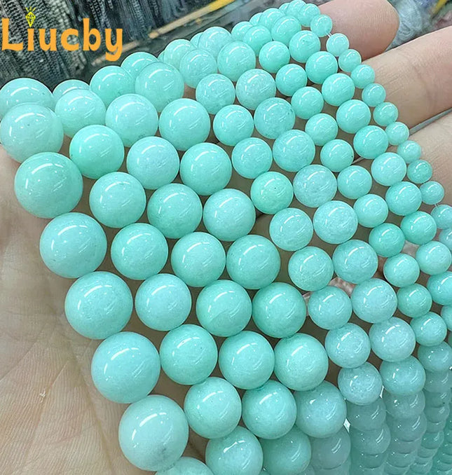 EcoWarra Natural Stone Green Amazon Crystal Chalcedony Jades Beads For Jewelry Making DIY woman Earrings Accessories 4/6/8/10/12/14MM