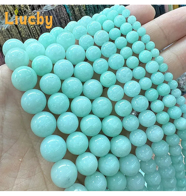 EcoWarra Natural Stone Green Amazon Crystal Chalcedony Jades Beads For Jewelry Making DIY woman Earrings Accessories 4/6/8/10/12/14MM