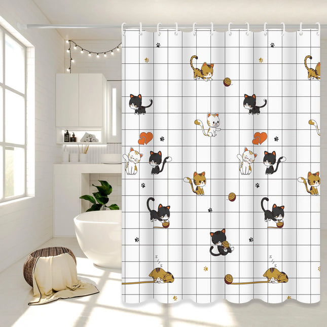 EcoWarra Naughty Cat / 180*180cm Naughty Cat Illustration Shower Curtain Home Aesthetic Bathroom Partition Curtain Internet Celebrity Style Bathroom Decor Essential