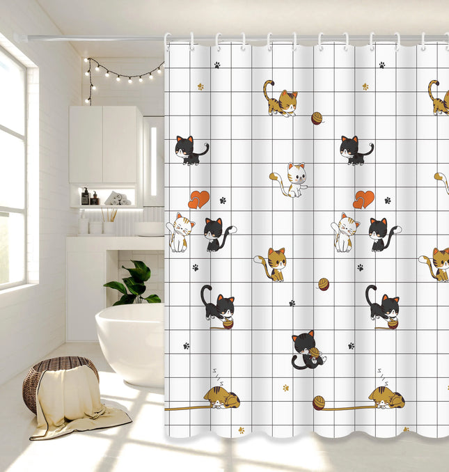 EcoWarra Naughty Cat / 180*180cm Naughty Cat Illustration Shower Curtain Home Aesthetic Bathroom Partition Curtain Internet Celebrity Style Bathroom Decor Essential