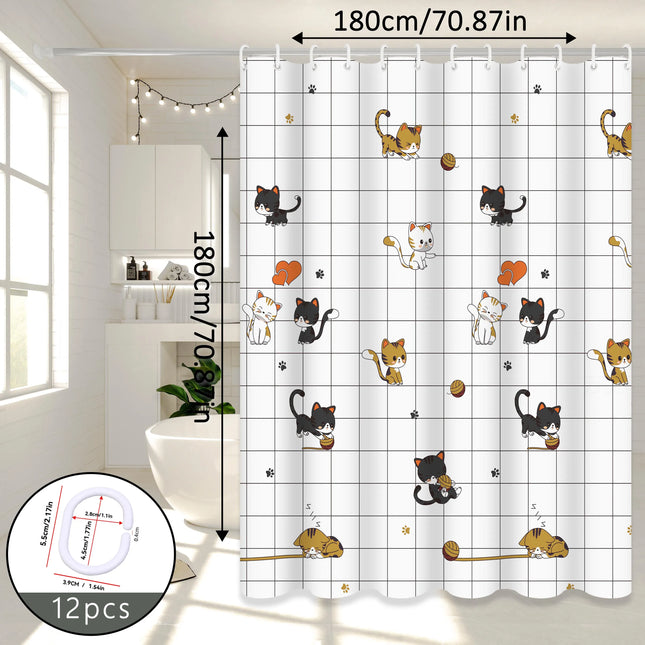 EcoWarra Naughty Cat Illustration Shower Curtain Home Aesthetic Bathroom Partition Curtain Internet Celebrity Style Bathroom Decor Essential