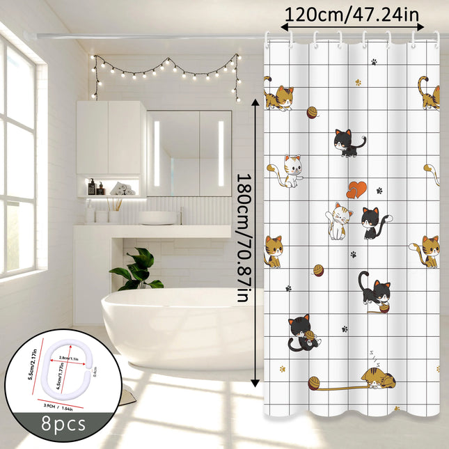EcoWarra Naughty Cat Illustration Shower Curtain Home Aesthetic Bathroom Partition Curtain Internet Celebrity Style Bathroom Decor Essential