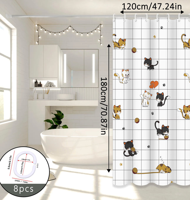 EcoWarra Naughty Cat Illustration Shower Curtain Home Aesthetic Bathroom Partition Curtain Internet Celebrity Style Bathroom Decor Essential