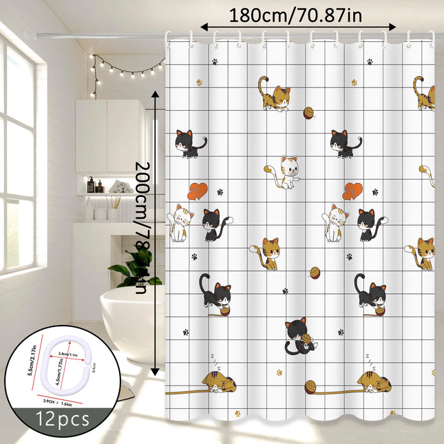 EcoWarra Naughty Cat Illustration Shower Curtain Home Aesthetic Bathroom Partition Curtain Internet Celebrity Style Bathroom Decor Essential