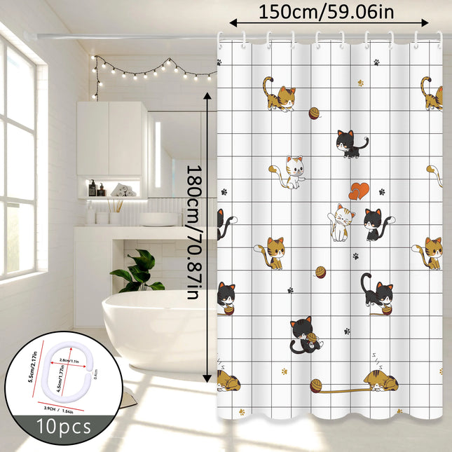 EcoWarra Naughty Cat Illustration Shower Curtain Home Aesthetic Bathroom Partition Curtain Internet Celebrity Style Bathroom Decor Essential