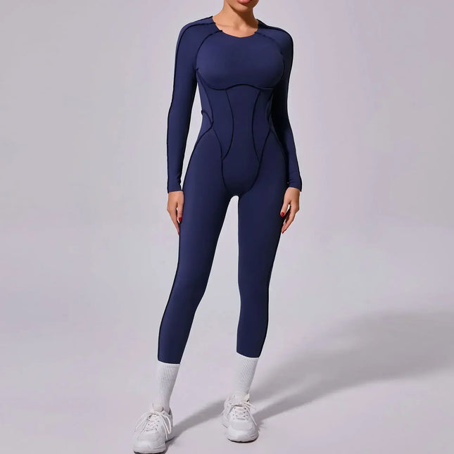 EcoWarra Navy 3 / L Seamless Yoga Jumpsuits Sports Fitness Splicing Hip-lifting One-Piece Hollow-out Beauty Back Gym Workout Bodysuits for Women