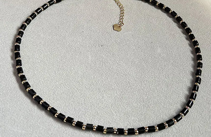 EcoWarra necklace 50cm Natural 4mm obsidian Necklace Copper Plated 14K Gold Accessories