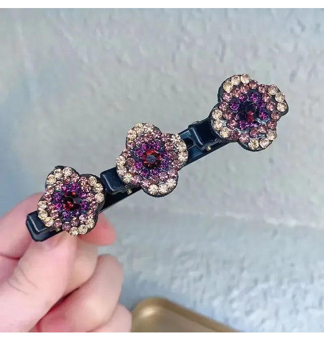 EcoWarra New Fashion Sparkling Crystal Stones Braided Hair Clips 3 Flowers Hair Accessories for Women Girls Styling Tools  Wholesales