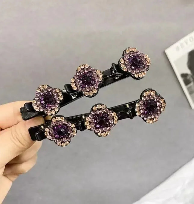 EcoWarra New Fashion Sparkling Crystal Stones Braided Hair Clips 3 Flowers Hair Accessories for Women Girls Styling Tools  Wholesales