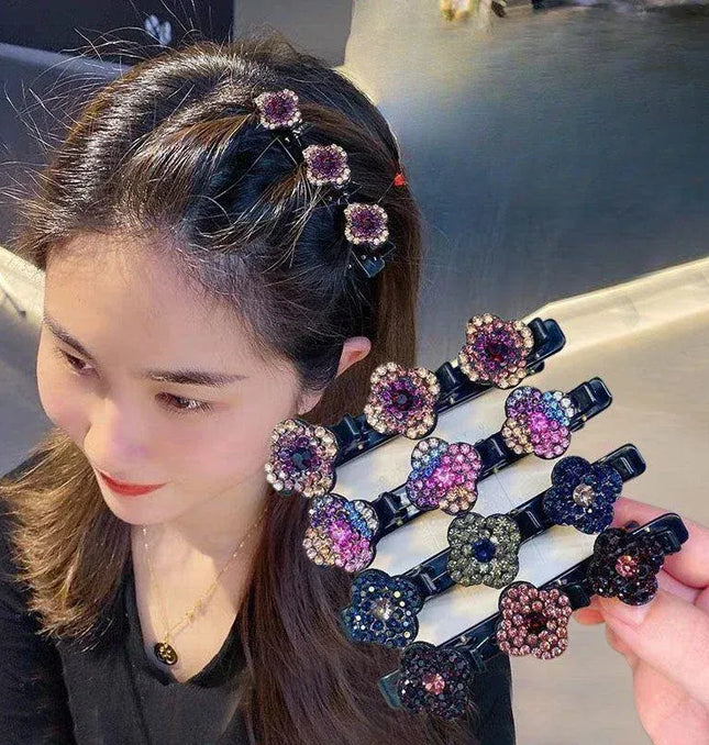 EcoWarra New Fashion Sparkling Crystal Stones Braided Hair Clips 3 Flowers Hair Accessories for Women Girls Styling Tools  Wholesales