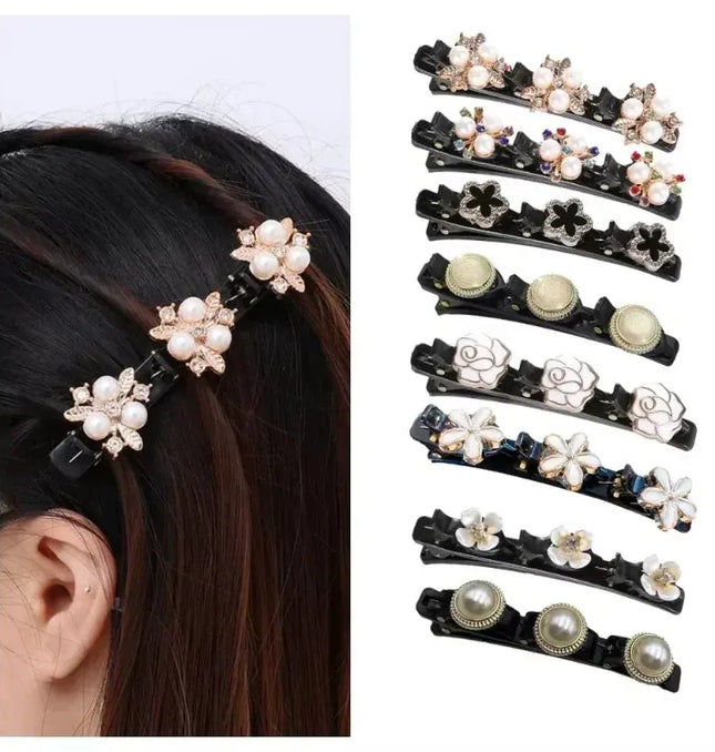 EcoWarra New Fashion Sparkling Crystal Stones Braided Hair Clips 3 Flowers Hair Accessories for Women Girls Styling Tools  Wholesales