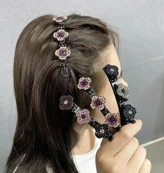 EcoWarra New Fashion Sparkling Crystal Stones Braided Hair Clips 3 Flowers Hair Accessories for Women Girls Styling Tools  Wholesales
