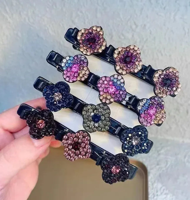 EcoWarra New Fashion Sparkling Crystal Stones Braided Hair Clips 3 Flowers Hair Accessories for Women Girls Styling Tools  Wholesales