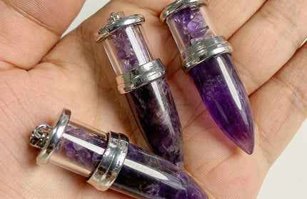 EcoWarra NO.10 Amethyst 1pc Bullet shape Stone Pendant for Men Reiki Women Making Necklace Accessory Natural Quartz Jades Pendant