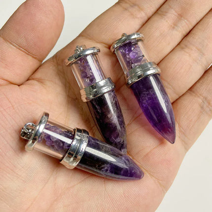 EcoWarra NO.10 Amethyst 1pc Bullet shape Stone Pendant for Men Reiki Women Making Necklace Accessory Natural Quartz Jades Pendant