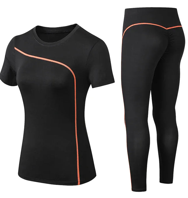 EcoWarra Orange / M Yoga Set Quick Dry 2 Piece Female Short-sleeved long Pants Outdoor Sportswear Fitness suit Plus Size Sport outfit for woman