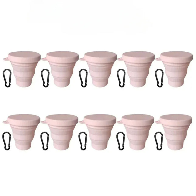 EcoWarra Pink-10Sets 1-20Sets 180ML Folding Cup Mini Retractable Cup Silicone Portable Teacup Outdoor Travel Coffee Telescopic Drinking Mug with Lid