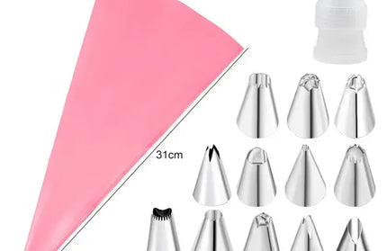 EcoWarra Pink 14pcs Multifunctional Cake Decorating Tools Silicone Pastry Bag Stainless Steel Cake Mouth Reusable Silicone Bag Tools Pastry Nozzle