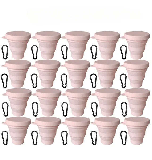 EcoWarra Pink-20Sets 1-20Sets 180ML Folding Cup Mini Retractable Cup Silicone Portable Teacup Outdoor Travel Coffee Telescopic Drinking Mug with Lid