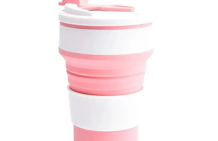 EcoWarra Pink 350ML Food-Grade Silicone Folding Cup, With Lid, Reusable Portable Coffee Cup, Hot Drink ,Suitable For Travel And Camping