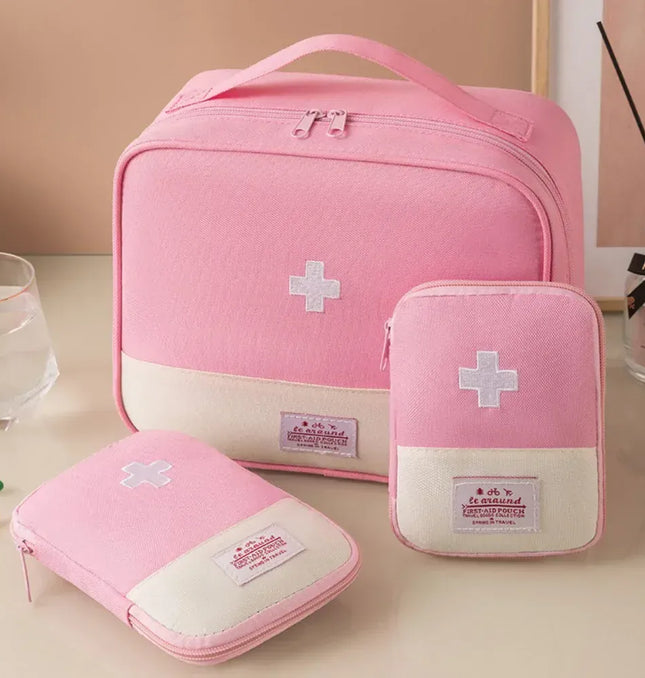 EcoWarra Pink-3PCS 4 Sizes Portable Medicine Bag Travel First Aid Kit Medicine Bag Storage Bag Survival Kit Medicine Box Outdoor Emergency Camping