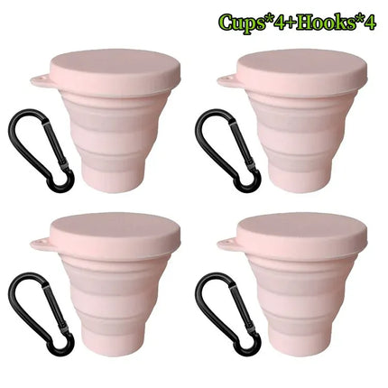 EcoWarra Pink-4Sets 1-20Sets 180ML Folding Cup Mini Retractable Cup Silicone Portable Teacup Outdoor Travel Coffee Telescopic Drinking Mug with Lid