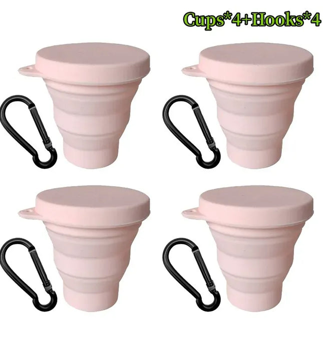 EcoWarra Pink-4Sets 1-20Sets 180ML Folding Cup Mini Retractable Cup Silicone Portable Teacup Outdoor Travel Coffee Telescopic Drinking Mug with Lid